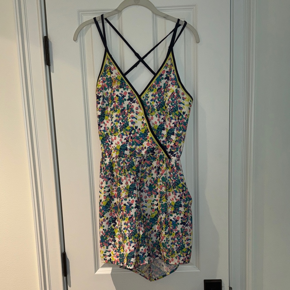 Adelyn Rae Navy-Trim Floral Print Romper